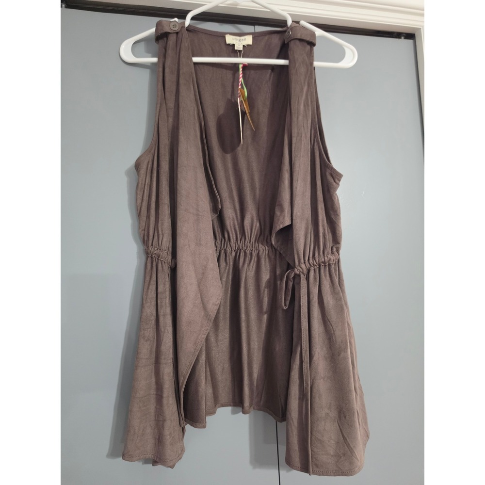 Umgee Suede Open Front Vest Women size M, NWT Draped Drawstring Waist